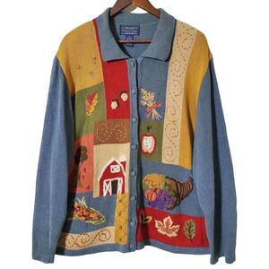Vintage Willow Ridge Patchwork Cardigan 2X Fall Autumn Embroidered Teacher